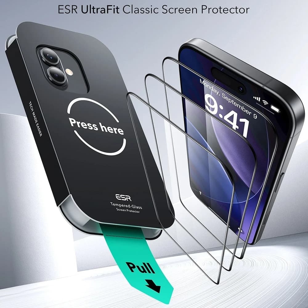 ESR Tempered Glass UltraFit 3 ks pro iPhone 17 iPhone 16 Pro černá - náhled 2