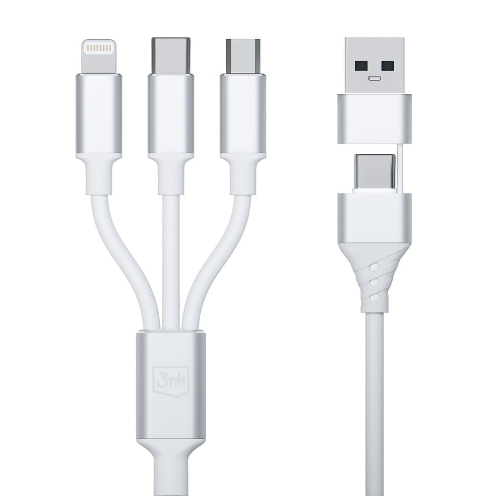 3mk 3in1 Datový kabel Hyper USB-A/C na USB-C/Micro-USB/Lightning 1.5m bílý - náhled 2