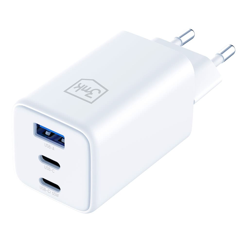 3mk Wall Charger Hyper USB-A/USB-C GaN Technologie 65W QX4+ nehořlavý materiál V0 bílá - náhled 2
