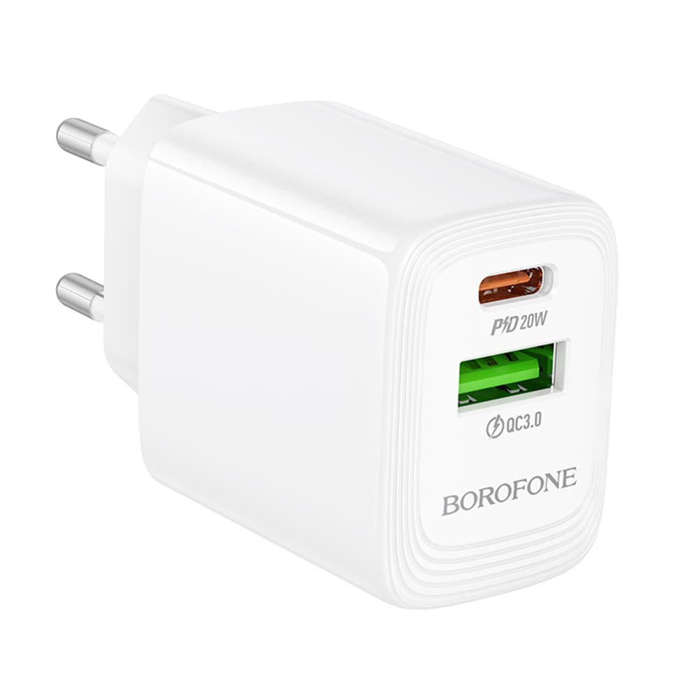 Síťová nabíječka Borofone Fuente BN27 duální USB USB-C PD20W QC3.0 GaN bílá - náhled 2