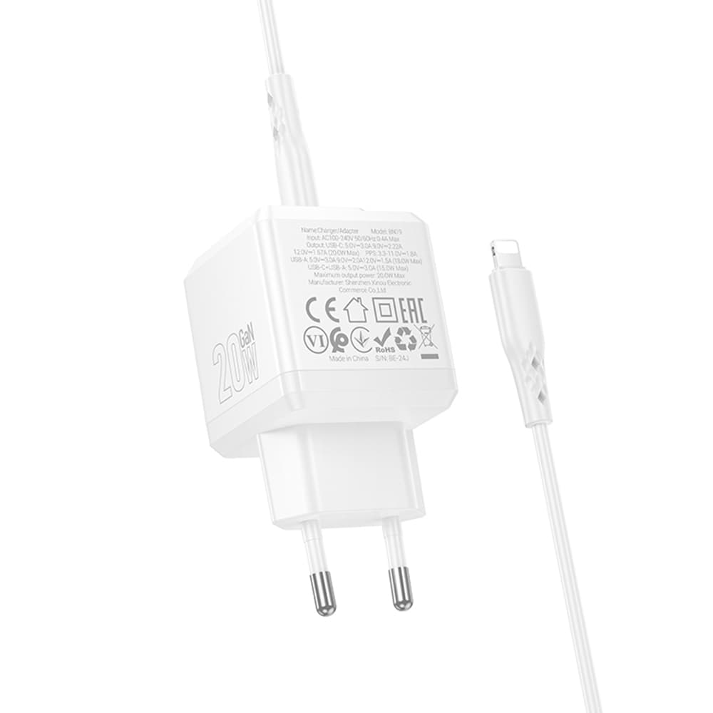 Borofone Intenso BN19 síťová nabíječka s kabelem Type-C na Lightning bílá - náhled 2
