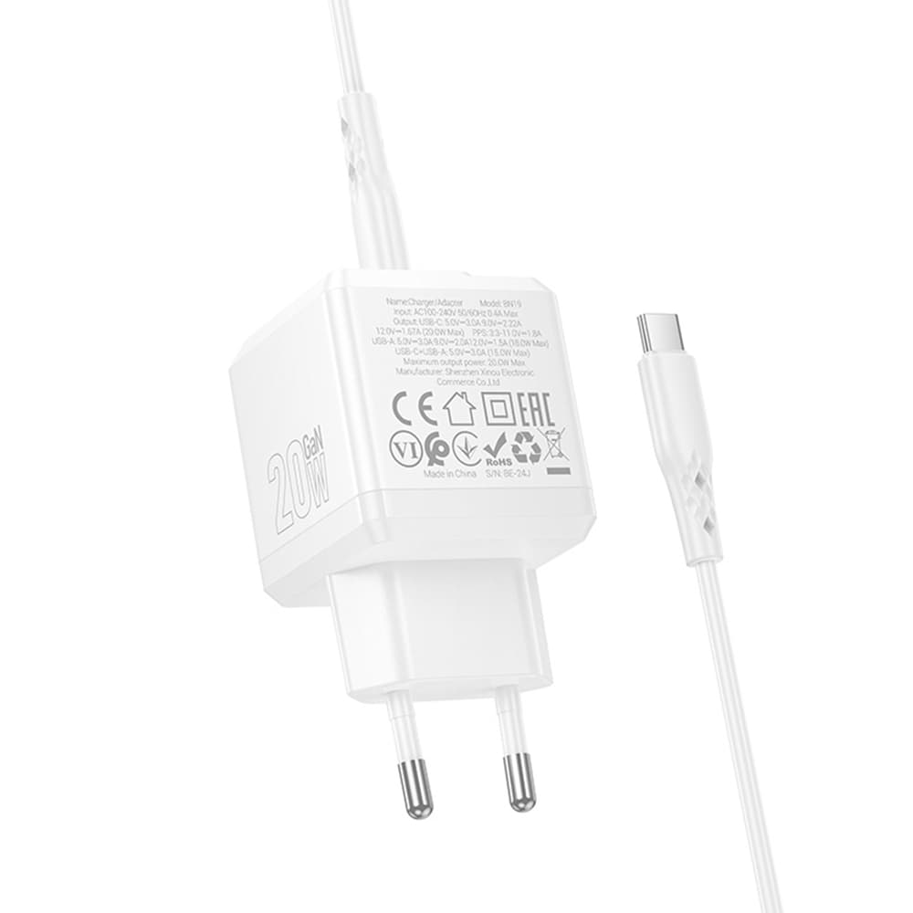 Borofone Intenso BN19 nástěnná nabíječka PD20W QC3.0 USB a Type-C bílá - náhled 2