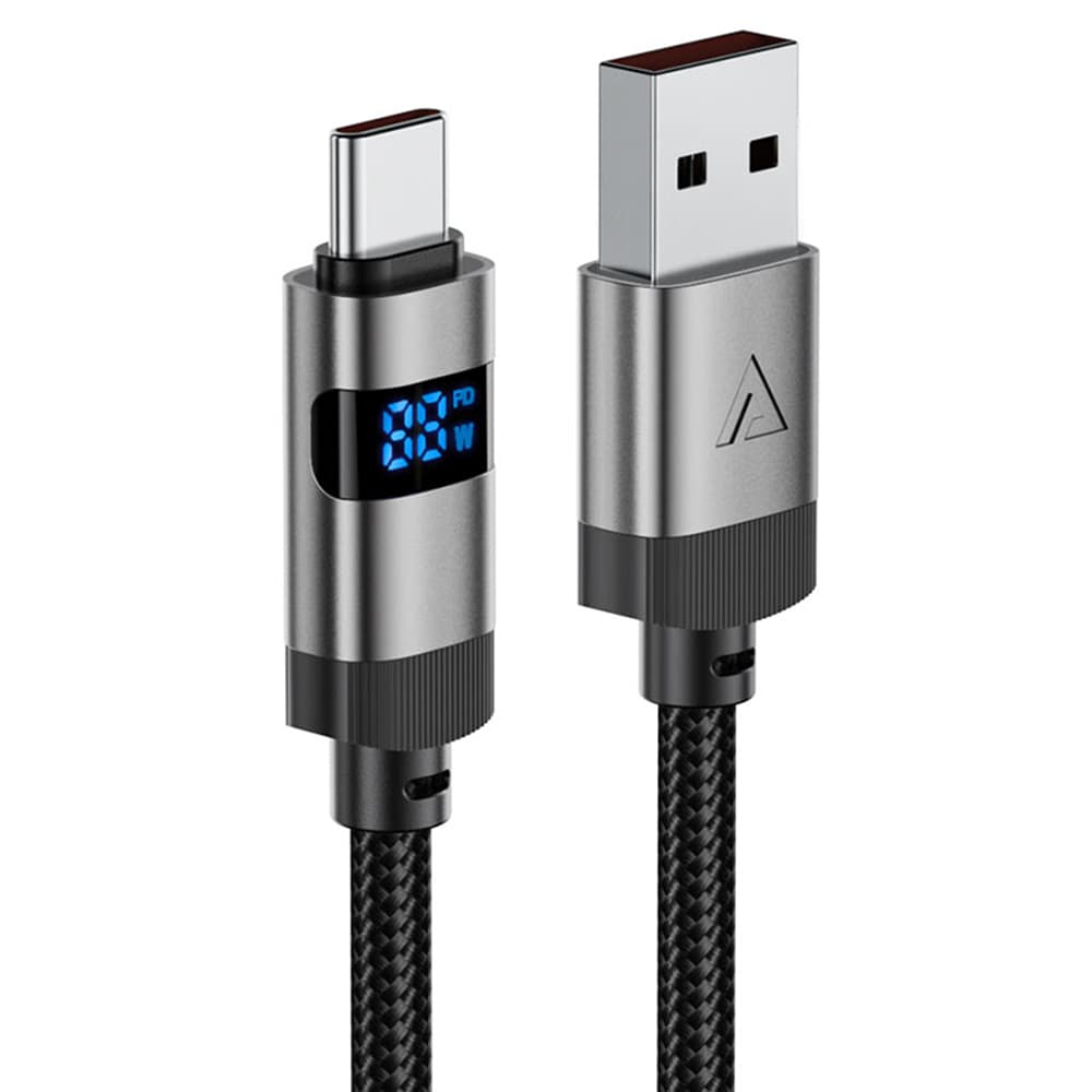 Acefast Data Cable C15-04 s digitálním displejem rychlé nabíjení USB-A na Type-C 66W zinková slitina 1.2m černá - náhled 2