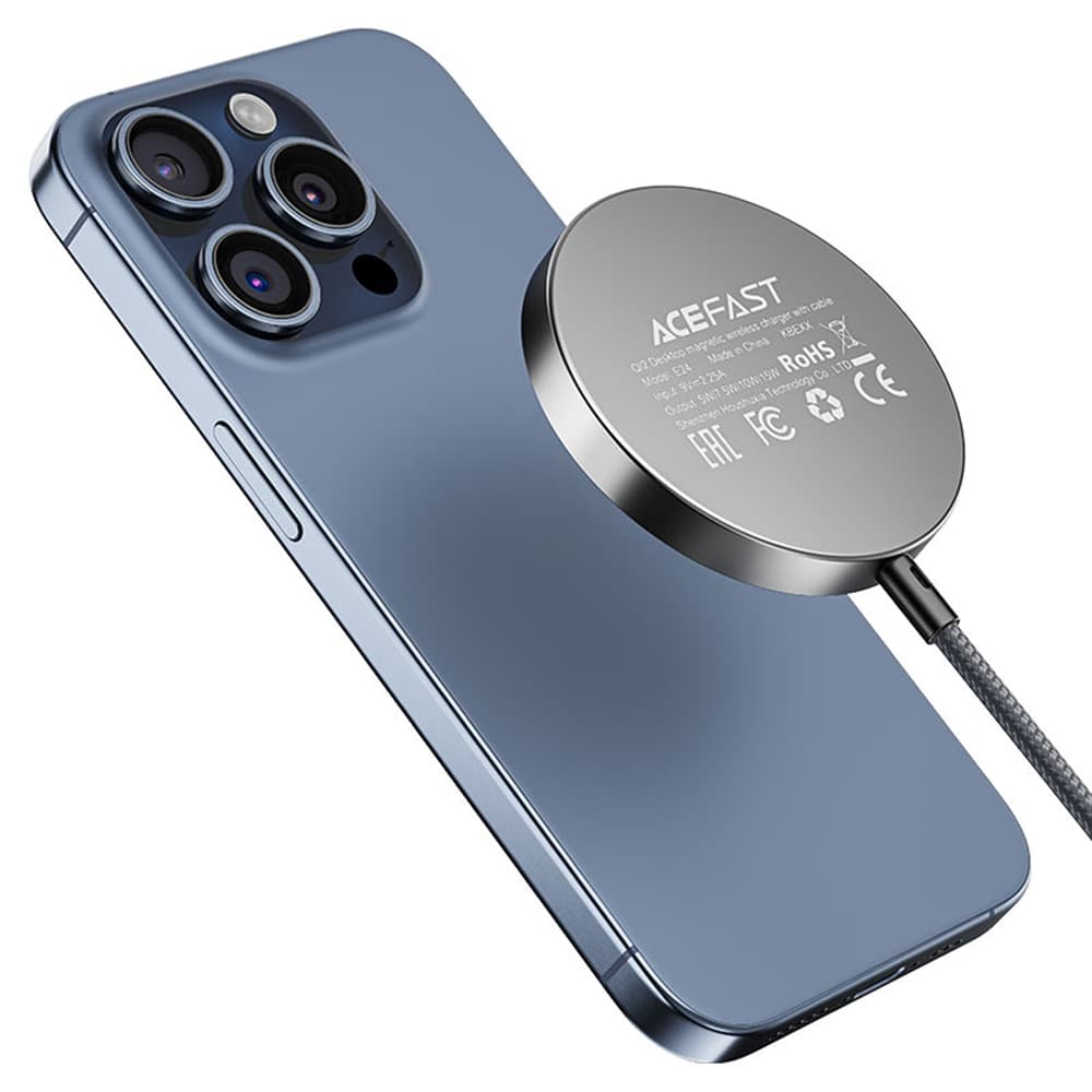 Acefast Magnetic Wireless Charger E24 MagSafe Rychlé Nabíjení Qi2 Type-C 15W 2.25A Tvrzené Sklo 1.2m Kovově Šedá - náhled 2