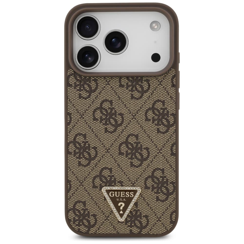 Guess Leather 4G Triangle Strass MagSafe iPhone 17 Pro Hnědá - náhled 2