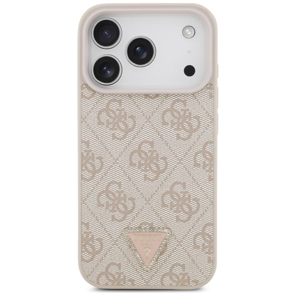 Guess Leather 4G Triangle Strass MagSafe pro iPhone 17 Pro Max růžová - náhled 2