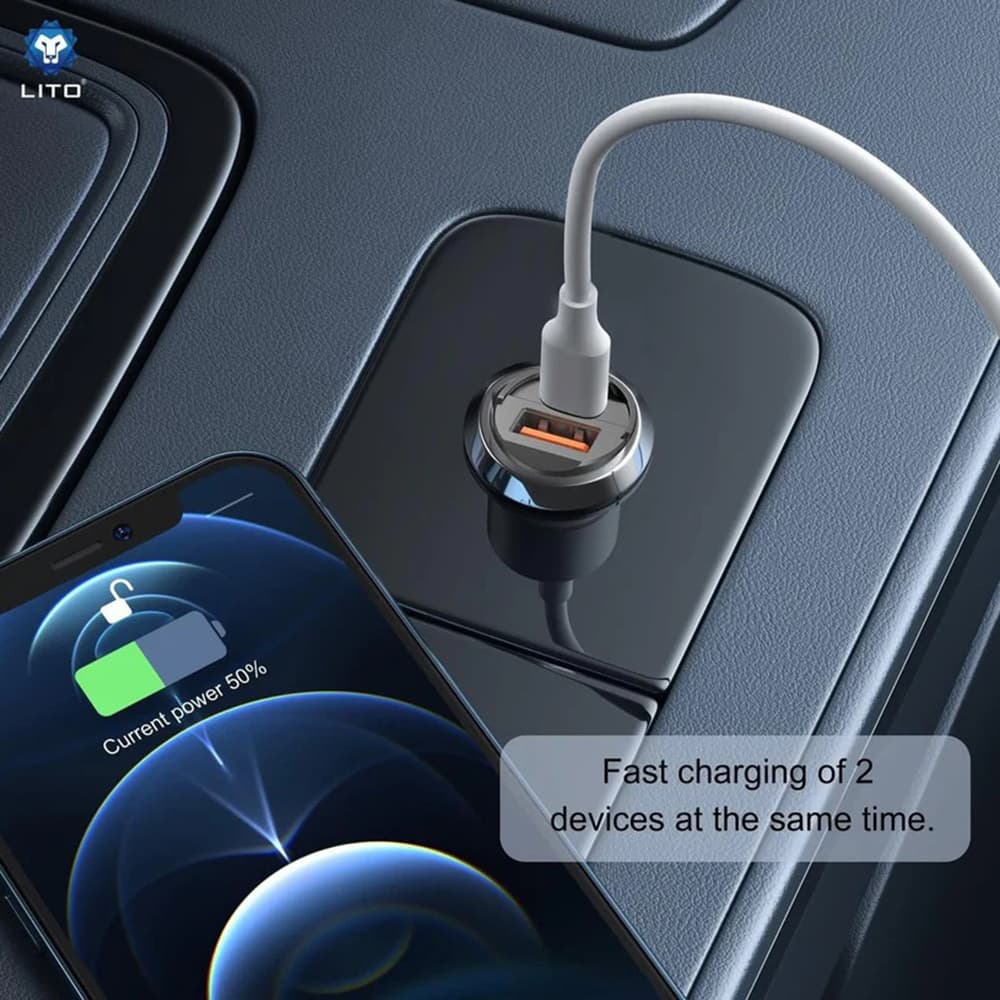 Lito Car Charger IN-C03 1x USB 1x Type-C 30W Rychlé nabíjení Černá - náhled 2