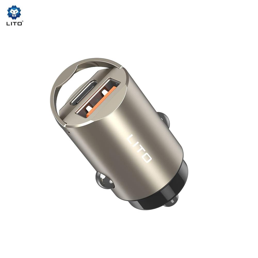 Lito Car Charger IN-C03 1x USB 1x Type-C 30W Rychlé nabíjení Gunmetal - náhled 2