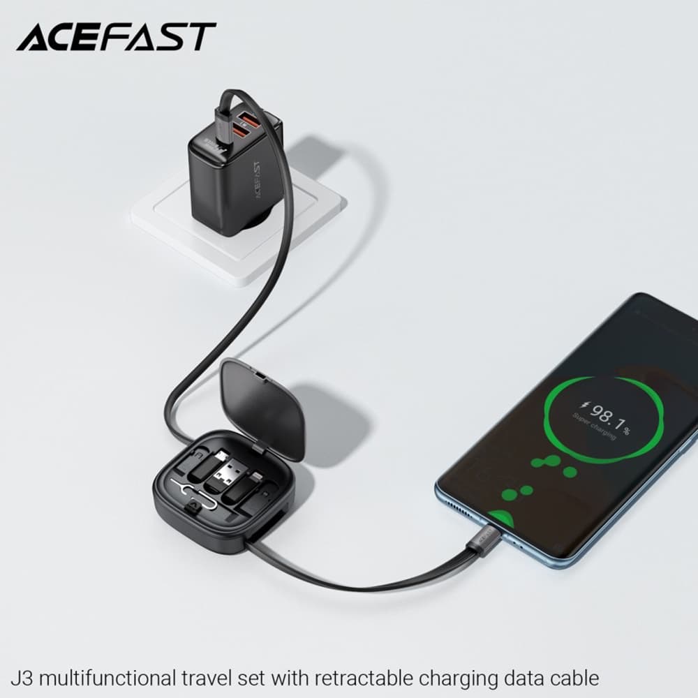 Acefast Data Cable J3 cestovní sada s navíjecím kabelem černá - náhled 2