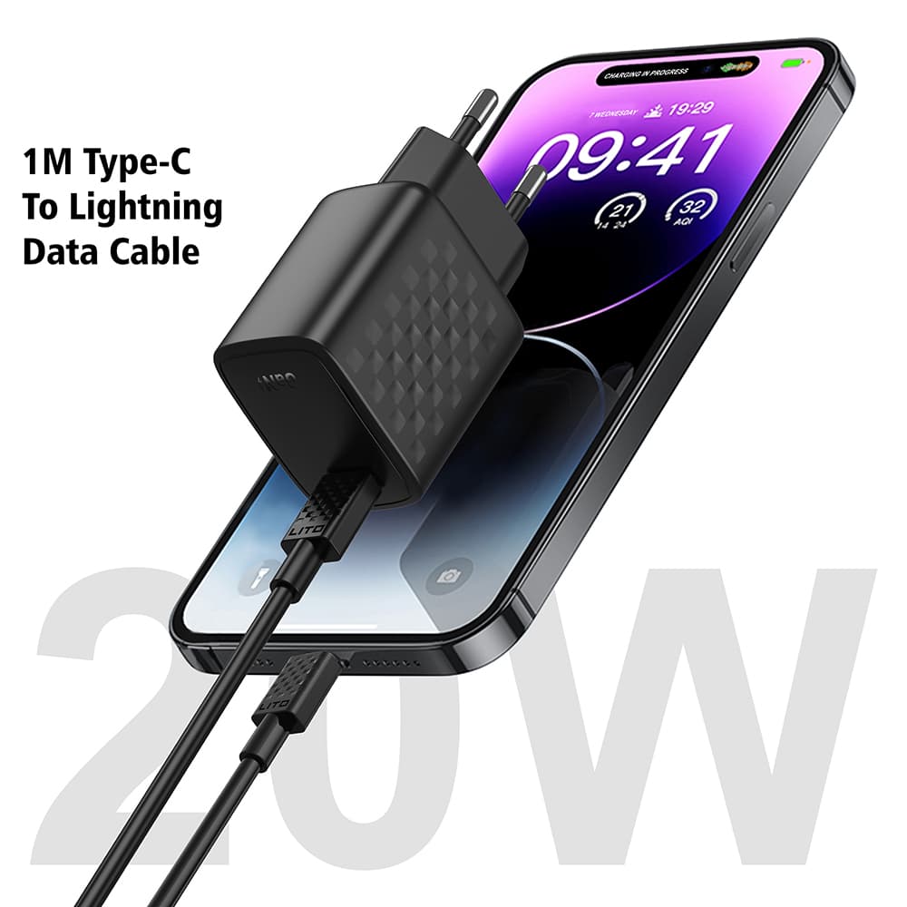 Lito nástěnná nabíječka LC13L s lightning kabelem USB-C PD20W GaN černá - náhled 2