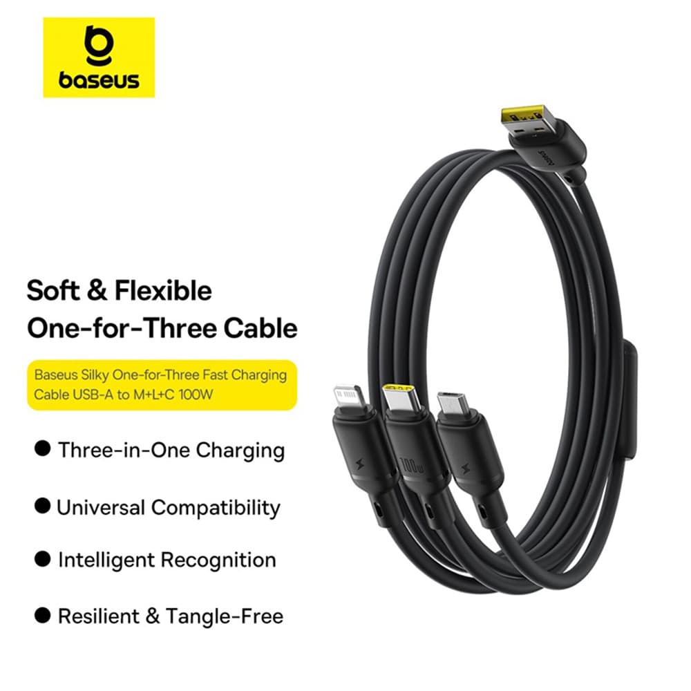 Baseus Data Cable Silky 1.5m černý USB USB-C Lightning Micro-USB 100W 480Mbps - náhled 2
