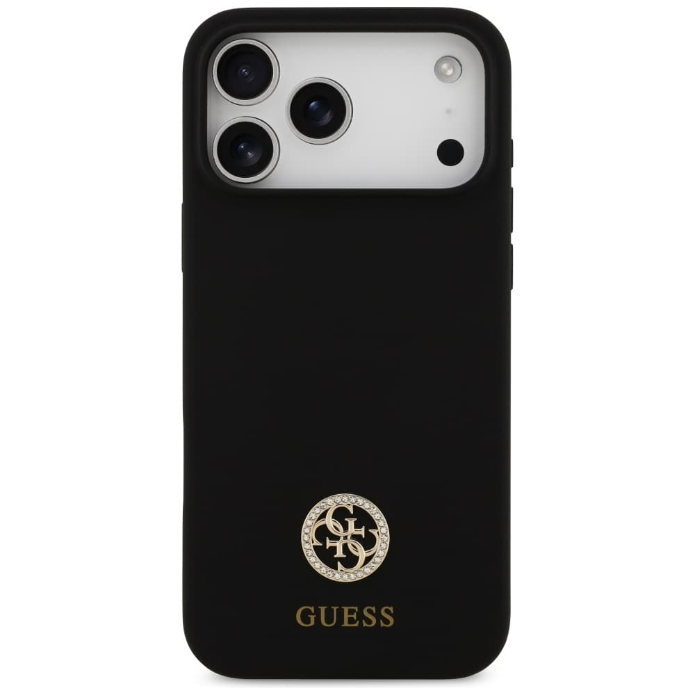 Guess Silicone Logo Strass 4G MagSafe iPhone 17 Pro Max Černý - náhled 2