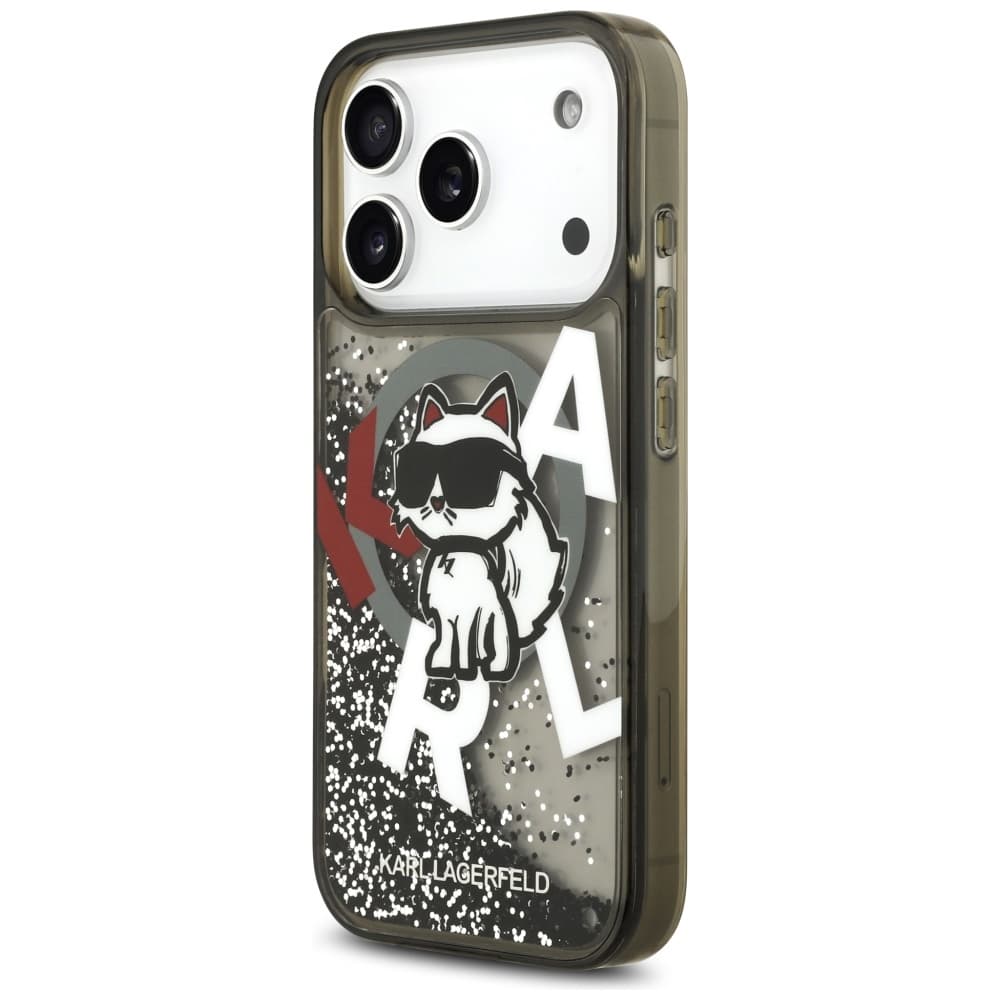 Karl Lagerfeld Liquid Glitter Choupette Logo MagSafe iPhone 17 Pro černé - náhled 2