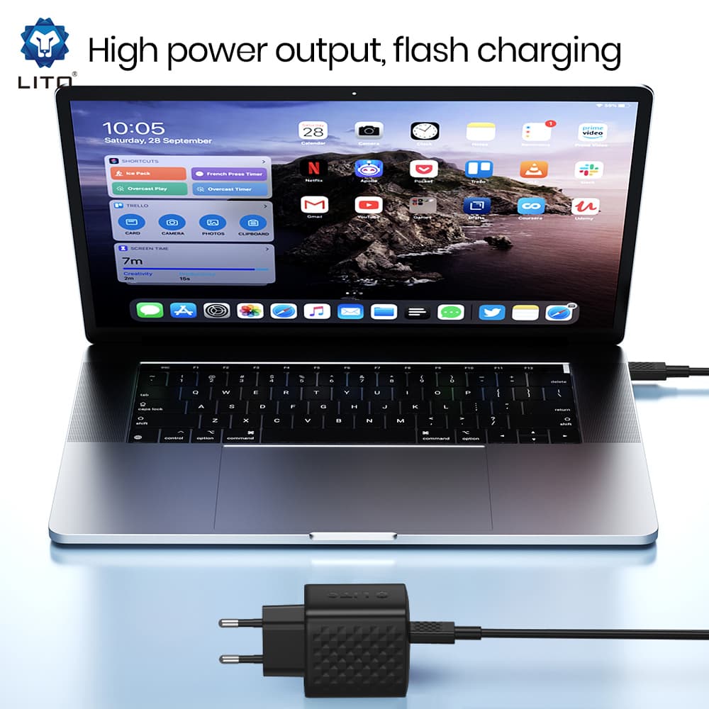 Lito Wall Charger LC20T s kabelem Type-C výstup Type-C PD45W GaN EU černá - náhled 2