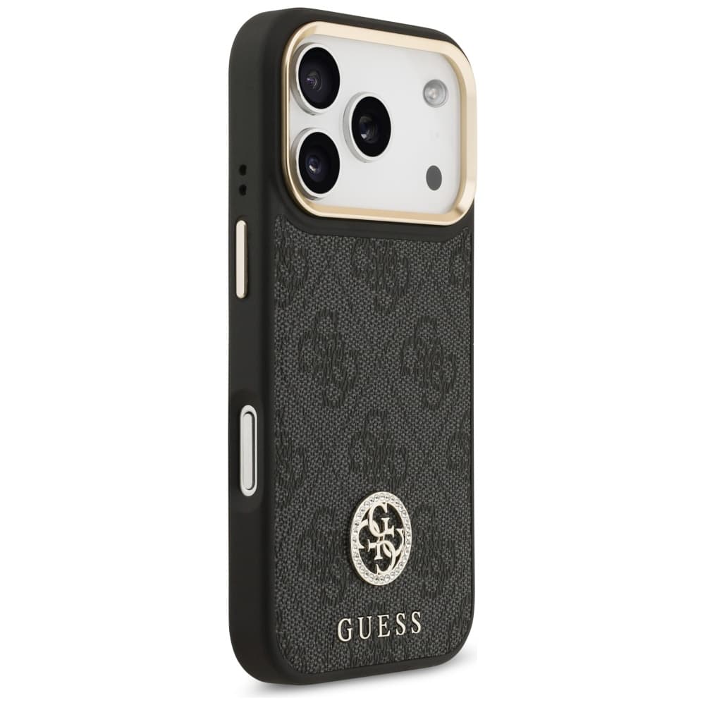 Guess 4G Strass Logo s velkým popruhem kovové tlačítko MagSafe iPhone 17 Pro černá - náhled 2