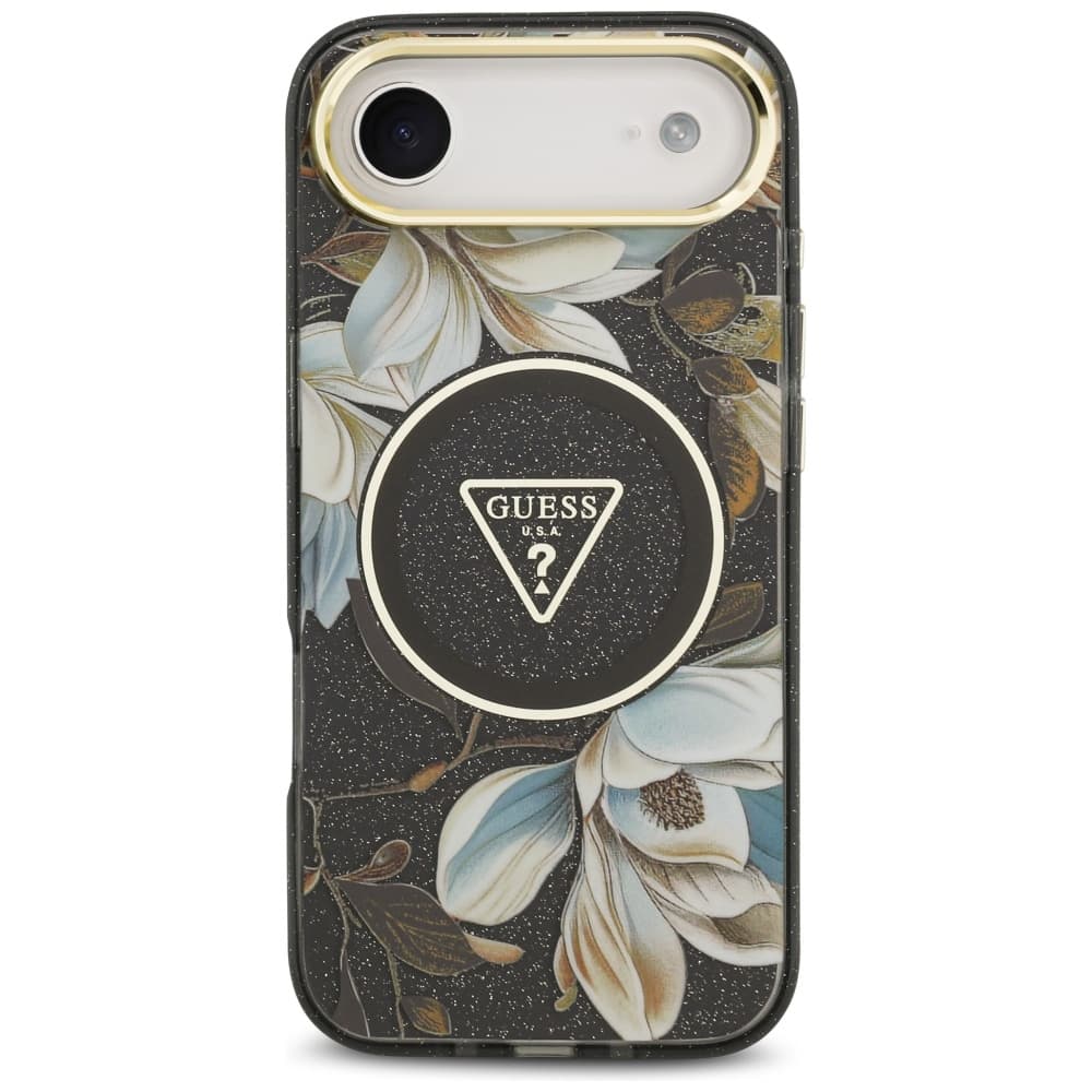 Guess IML Metal Glitter Flowers Triangle MagSafe iPhone 17 Air černá - náhled 2