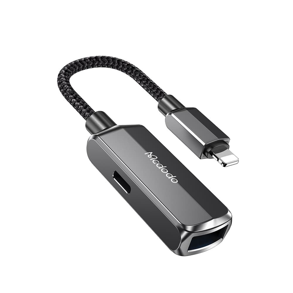 Mcdodo – OTG adaptér (CA-2690) – Lightning na USB, Lightning, hliníková slitina, nylon, 2,4 A – tmavě šedá - náhled 2