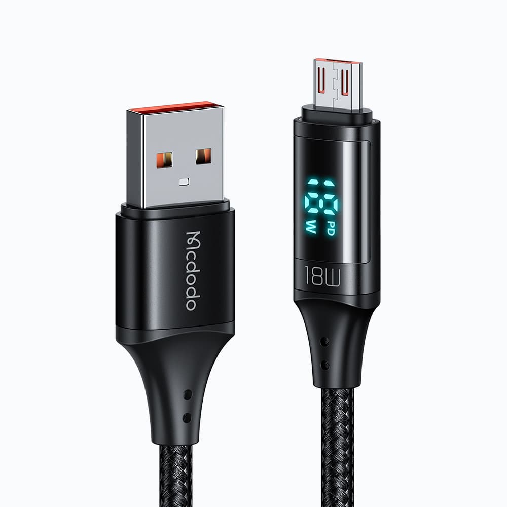 Mcdodo – datový kabel (CA-1070) – USB 2.0 na micro-USB, s digitálním displejem, nylonové opletení, hliníková slitina, 3A, 1,2m – černý - náhled 2
