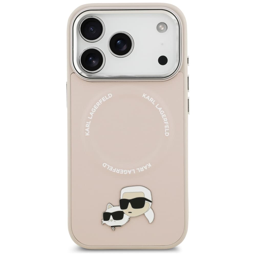 Karl Lagerfeld Leather Karl &amp; Choupette Pins MagSafe iPhone 17 Pro růžová - náhled 2