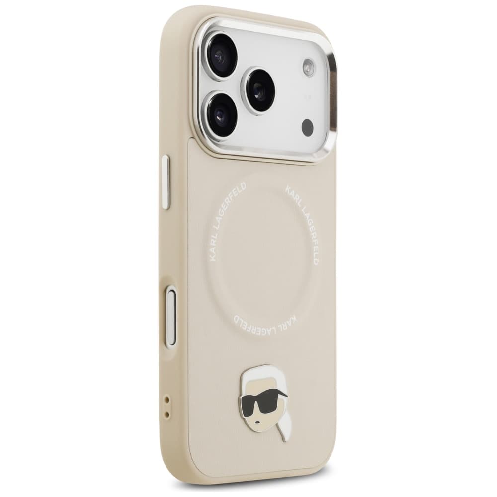 Karl Lagerfeld Leather Karl Pin MagSafe iPhone 17 Pro Max béžová - náhled 2