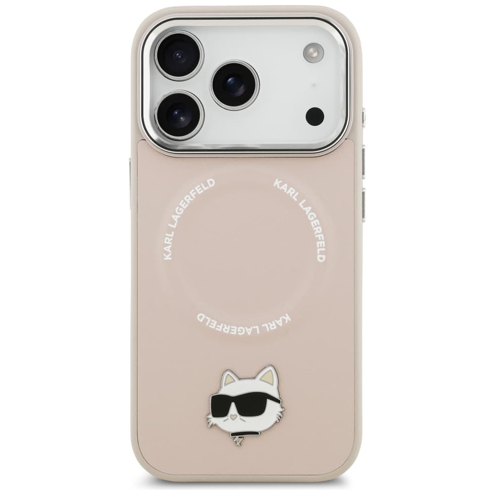 Karl Lagerfeld kožený Choupette Pin MagSafe iPhone 17 Pro růžový - náhled 2