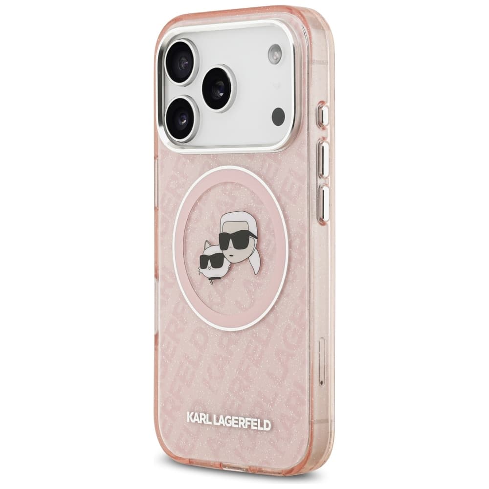 Karl Lagerfeld IML Glitter K&amp;C Heads Logo MagSafe iPhone 17 Pro růžová - náhled 2