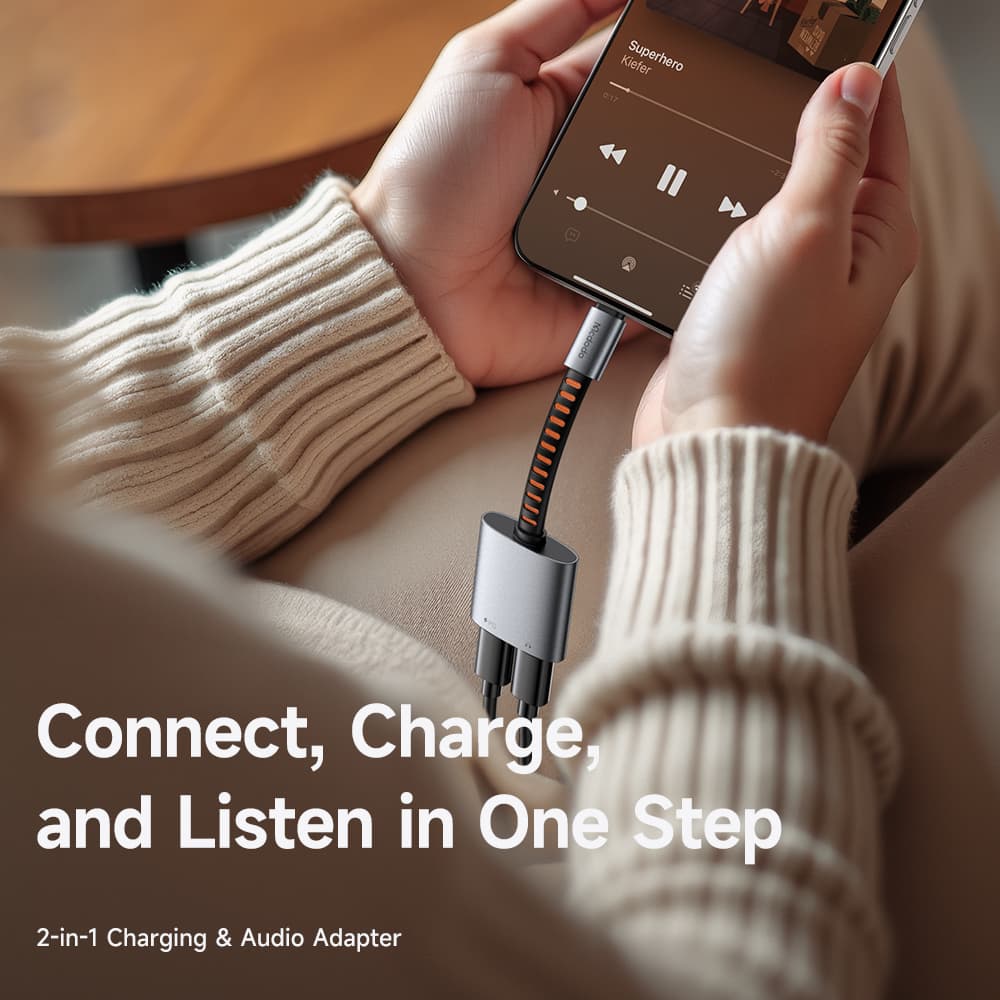 Mcdodo – audio adaptér (CA-3370) – USB-C na 2x USB-C, 3A, 60W, prémiová kvalita zvuku, hliníková slitina/nylon, 0,1m – šedá - náhled 2