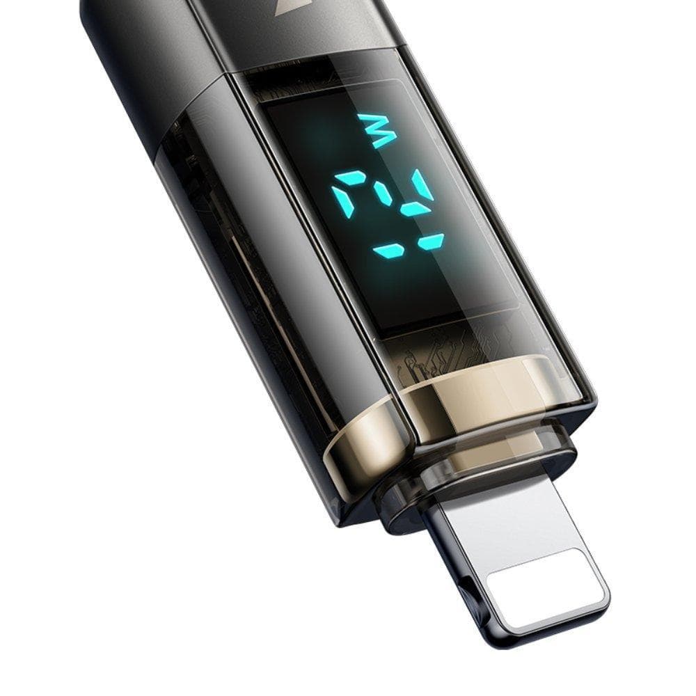 Mcdodo – datový kabel (CA-3620) – USB-A na Lightning, 3A, digitální displej, automatické vypnutí, transparentní design, 1,2m – černý - náhled 2