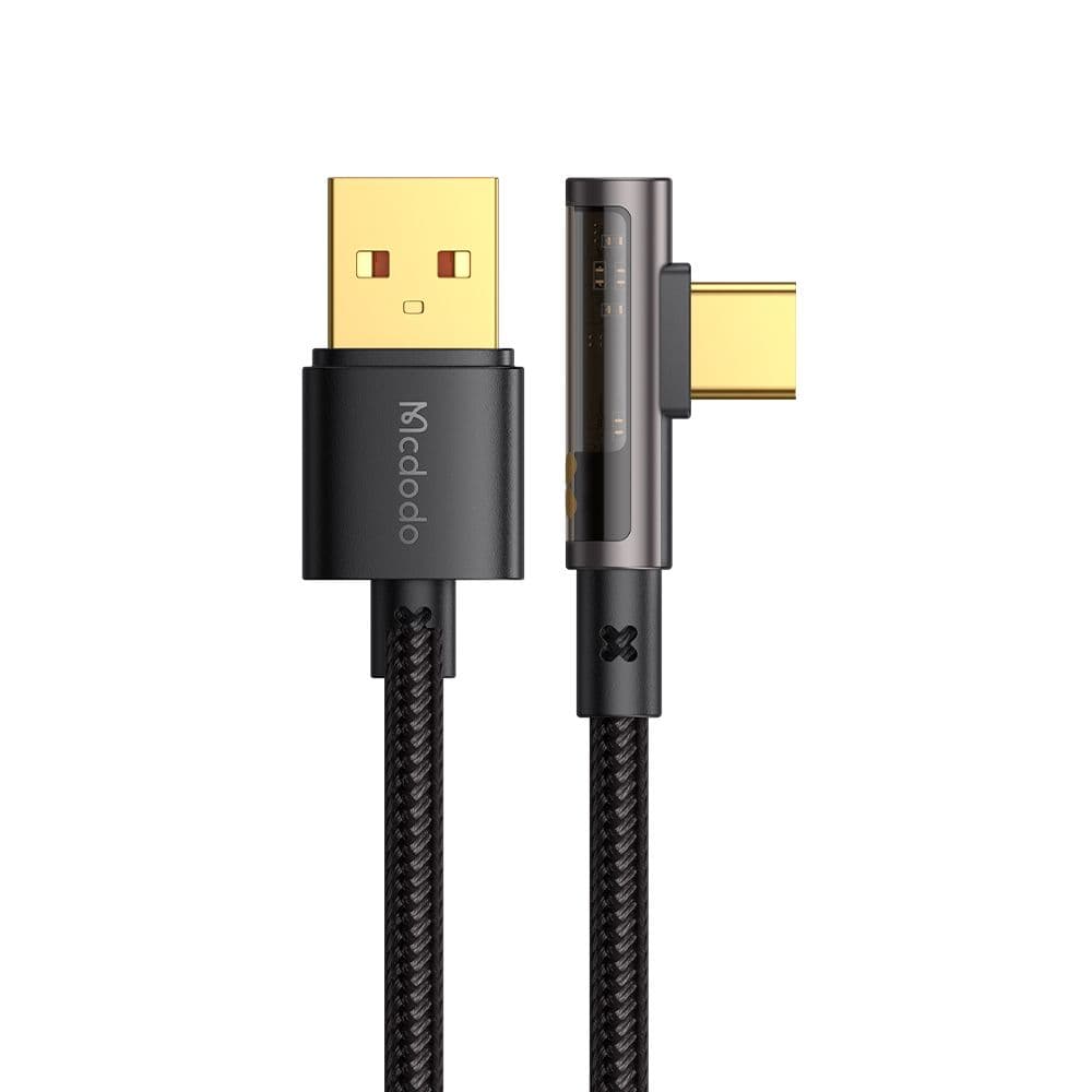 Mcdodo – datový kabel (CA-3380) – USB-C na USB-A, 90stupňový design, 6A, transparentní design, 1,2m – černý - náhled 2