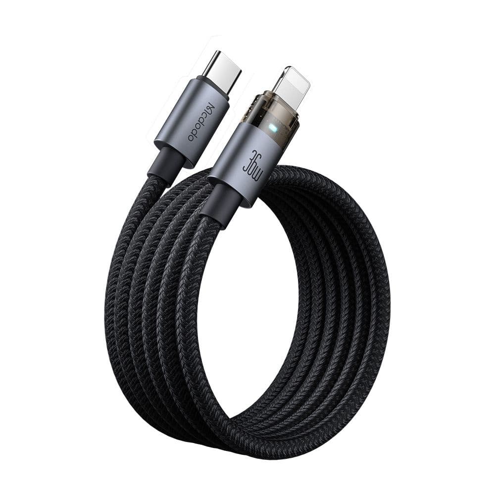Mcdodo – datový kabel (CA-6940) – s nabíjecím světlem, USB-C na Lightning, průhledný kabel, 36W, 1,2m – černý - náhled 2