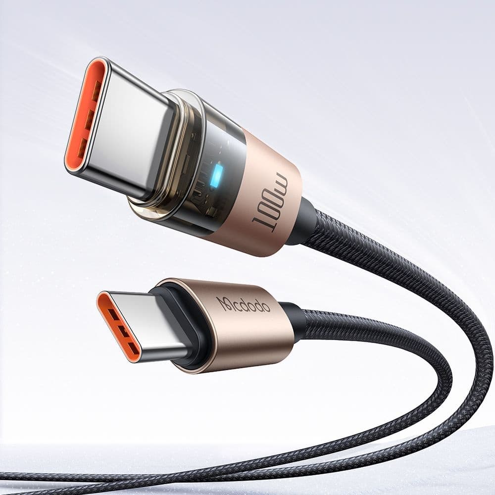 Mcdodo – datový kabel (CA-5581) – s nabíjecím světlem, USB-C na USB-C, průhledný kabel, 100W, 1.2m – Desert Gold - náhled 2