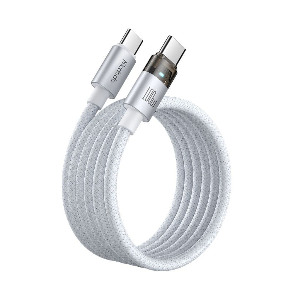Mcdodo – datový kabel (CA-5582) – s nabíjecím světlem, USB-C na USB-C, průhledný kabel, 100W, 1,2m – bílý - náhled 2