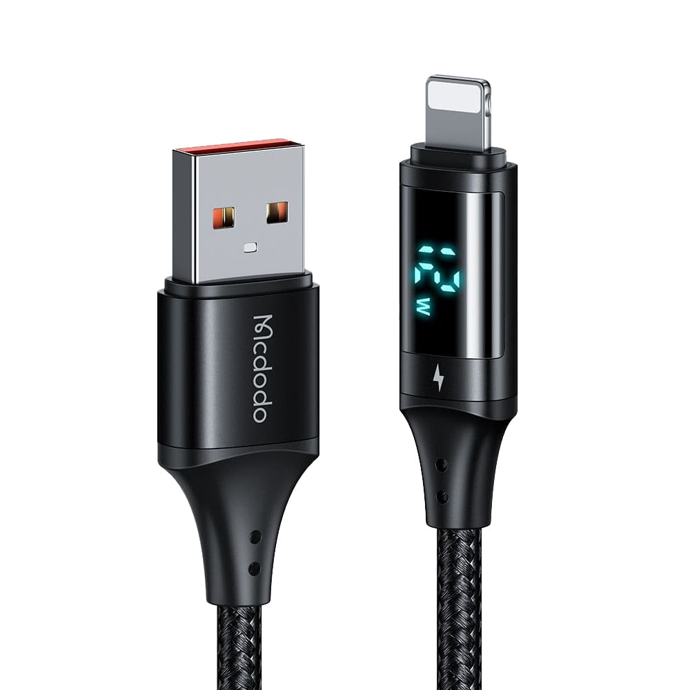 Mcdodo – datový kabel (CA-1060) – USB 2.0 na Lightning, s digitálním displejem, nylonové opletení, hliníková slitina, 3A, 1,2m – černý - náhled 2