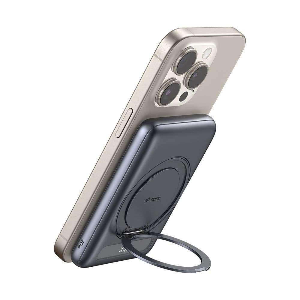 Mcdodo - magnetická powerbanka Meta Series (MC-8361) - vestavěný 360° kruhový stojánek, 5000mAh, 20W, digitální displej - tmavě šedá - náhled 2