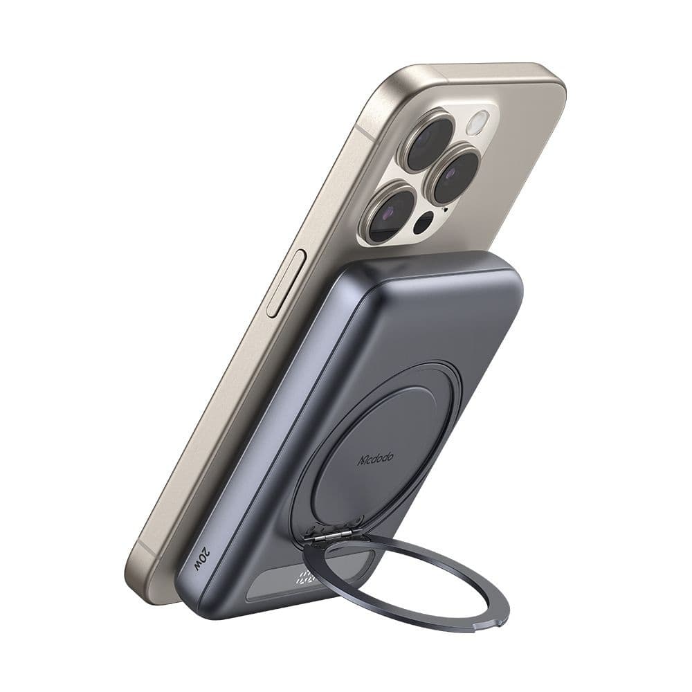 Mcdodo – magnetická powerbanka Meta Series (MC-8371) – vestavěný 360° kruhový stojánek, 10000mAh, 20W, digitální displej – tmavě šedá - náhled 2