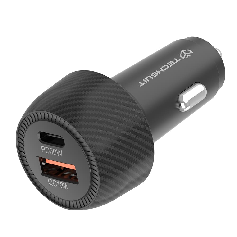 Techsuit Car Charger CarbonVolt C7 Rychlonabíječka 48W USB Type-C QC3.0 18W PD30W černá - náhled 2