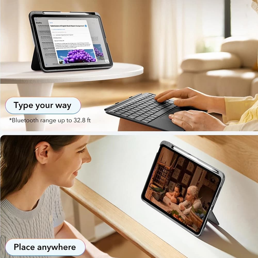 ESR Flex Keyboard Case pro iPad 10 2022 10.9 11 2025 tmavě šedá - náhled 2