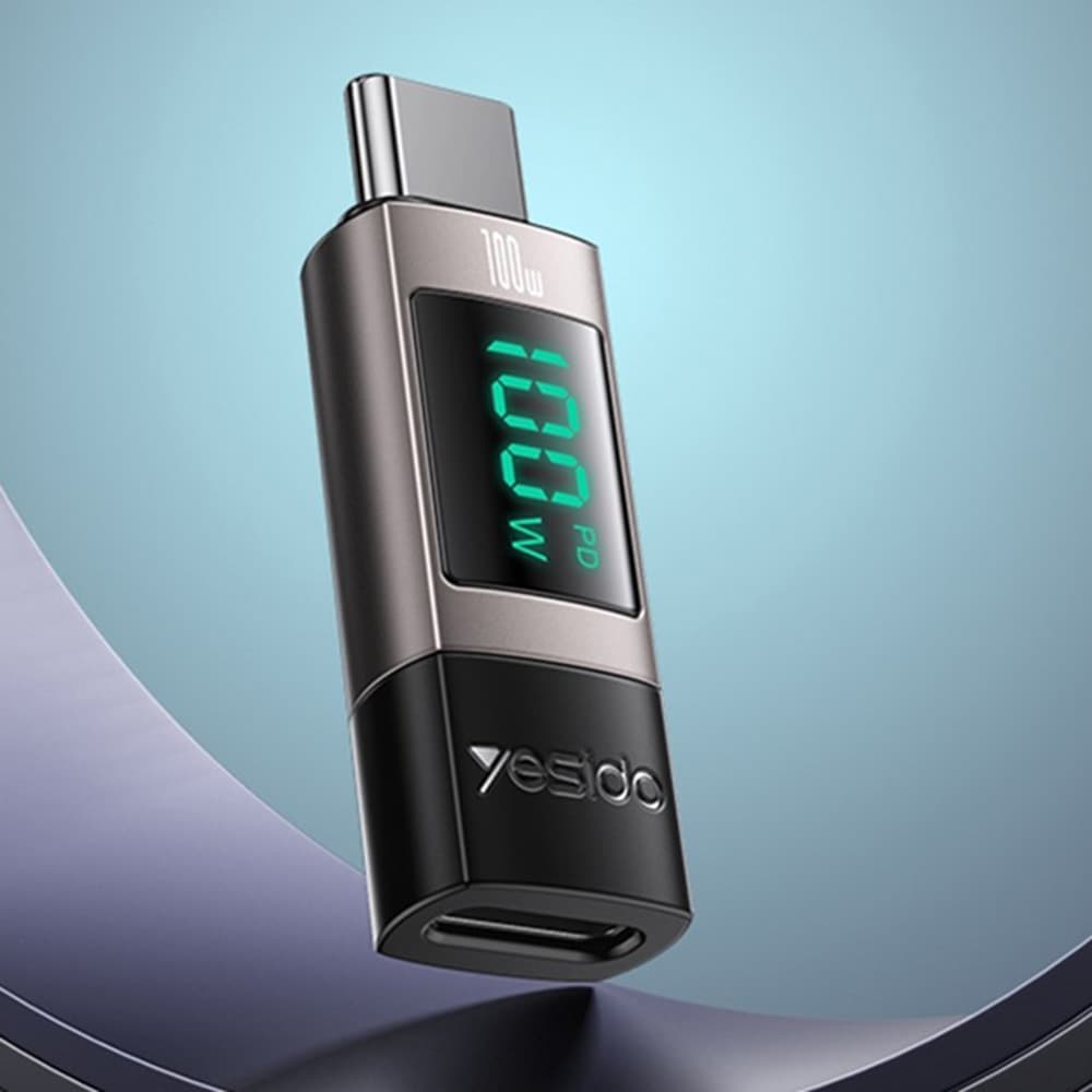 Yesido OTG adaptér GS24 Type-C na Type-C s displejem výkonu 100W 5A šedý - náhled 2