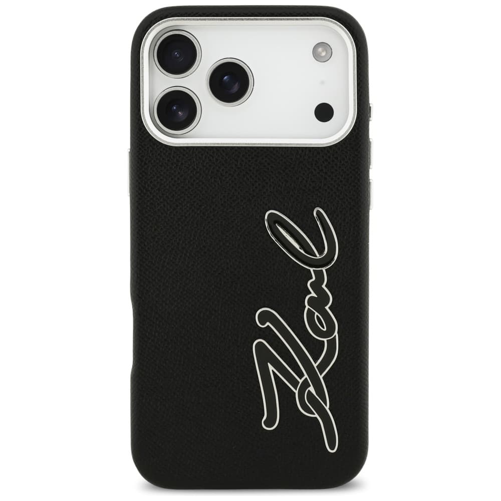 Karl Lagerfeld - pevné pouzdro FW zrnitá kůže s logem Signature (KLHCP17XPGFKSRSK) - iPhone 17 Pro Max - černé - náhled 2