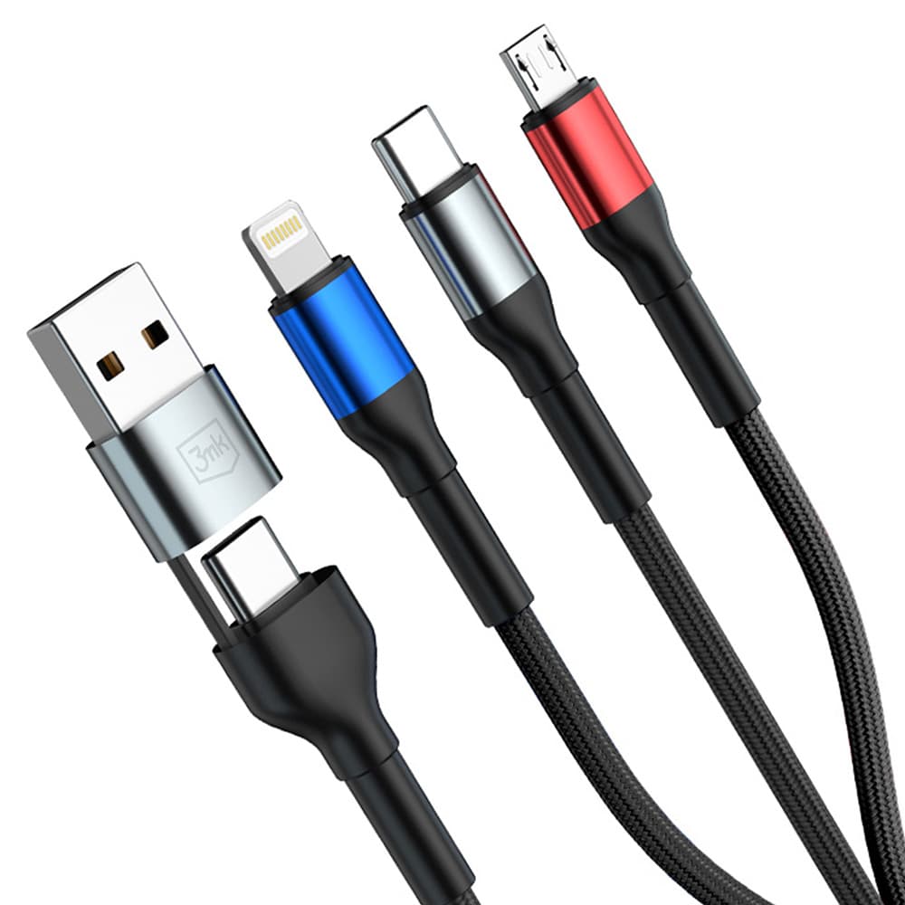 Kabel 3mk Data Cable Hyper N-Series 6in1 - USB-C/USB Male, USB-C Female to USB-C, Lightning, Micro, 18W, 9V/2A, 1.2m černý - náhled 2