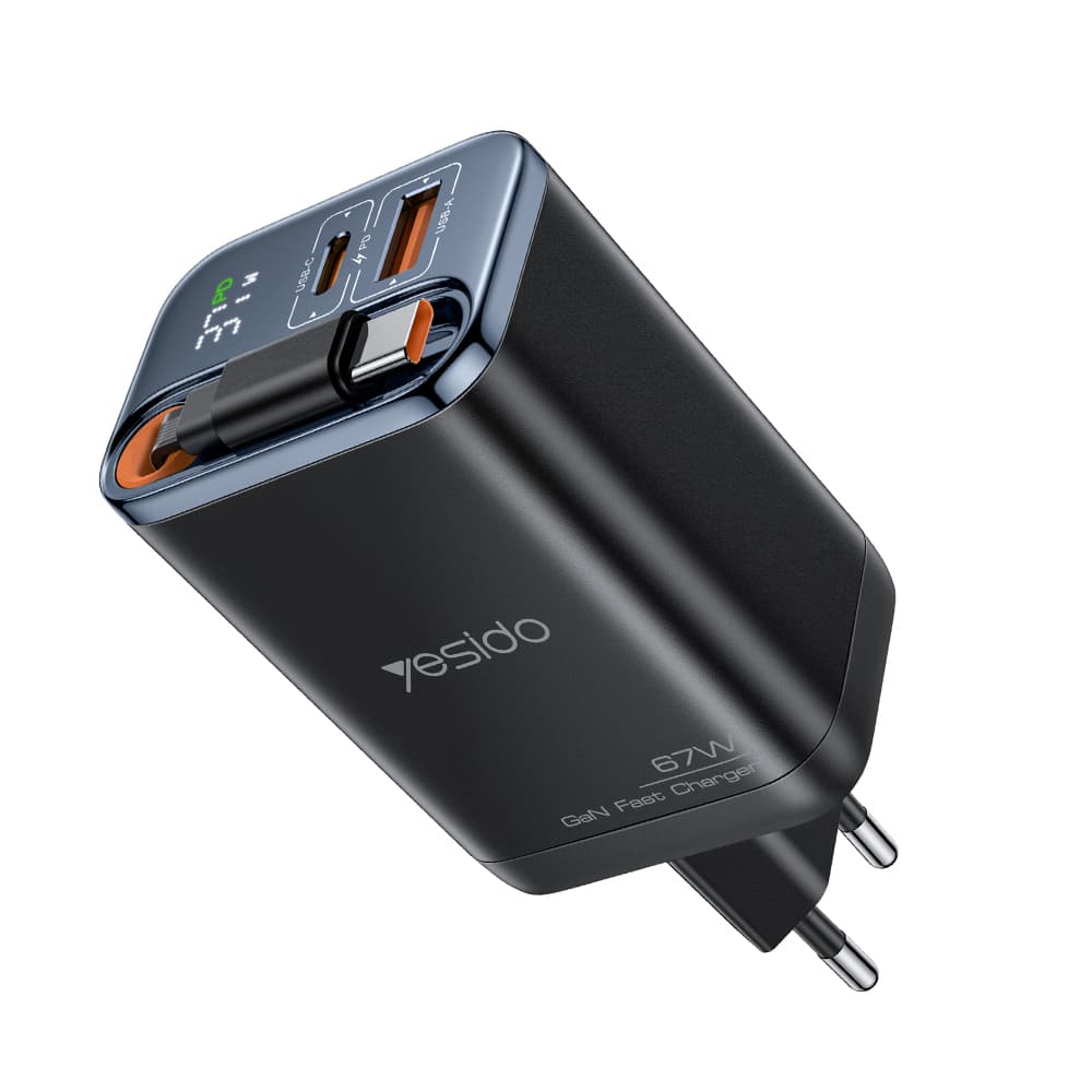 Yesido - Síťová nabíječka (YC100) - digitální displej, 67W - černá - náhled 2