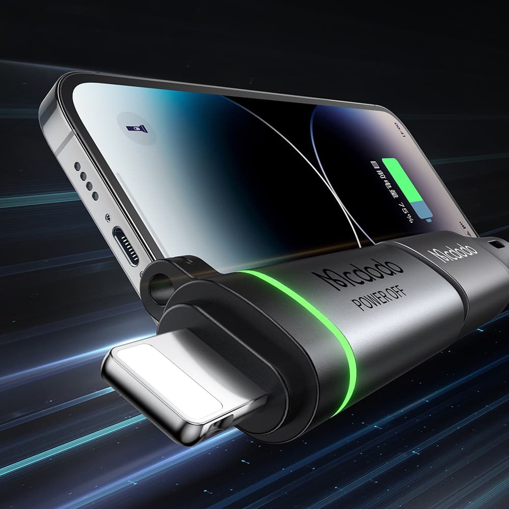 Mcdodo - adaptér s automatickým vypnutím (OT-2590) - USB-C na Lightning, 36W, 3A, 480Mbps, čip E-Mark, rychlé nabíjení, poutko - černý - náhled 2