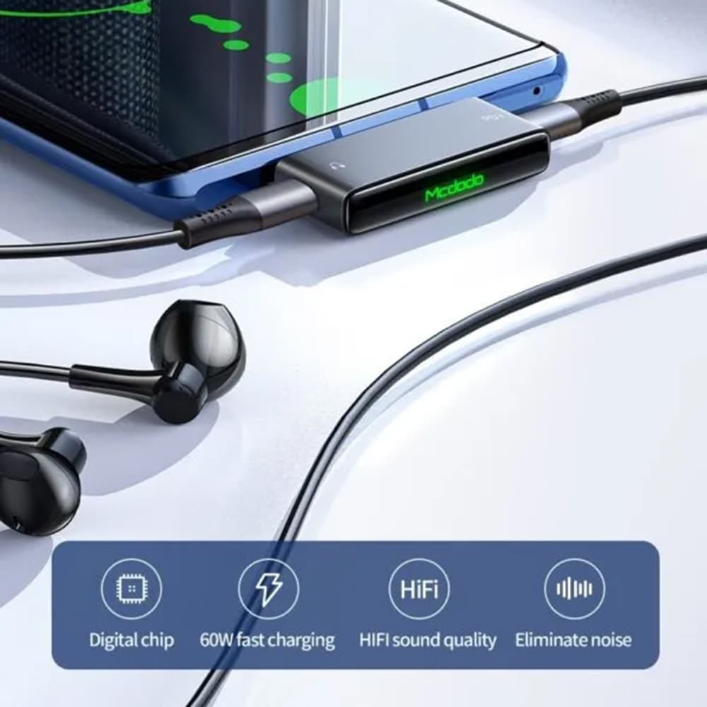 Mcdodo – audio adaptér (CA-7670) – USB-C na 2x USB-C, rychlé nabíjení PD60W, Hi-Res, DAC čip, podpora funkce volání – černý - náhled 2