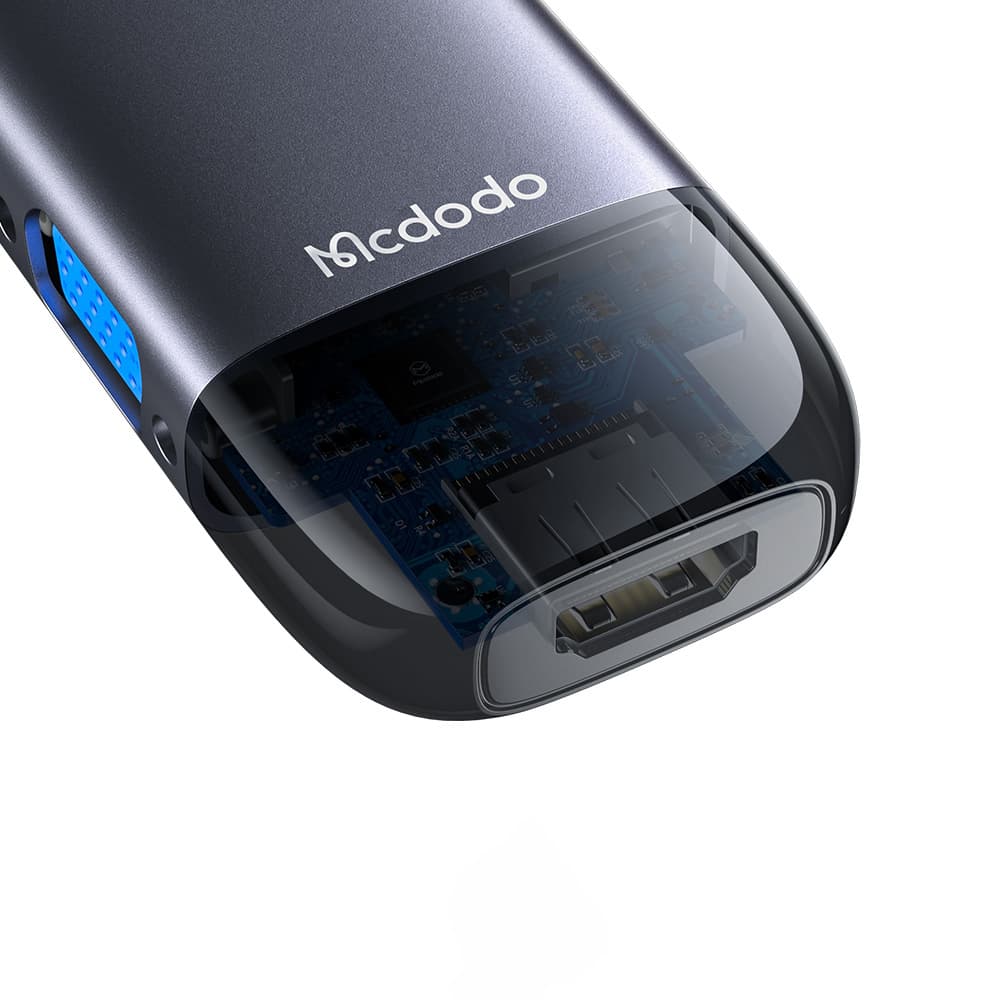 Mcdodo – rozbočovač (HU-7420) – 10v1, 2x USB2.0, 2x USB3.0, USB-C PD100W, VGA, HDMI 4K, LAN, slot SD/TF, 5Gbps, kabel Type-C – šedá - náhled 2