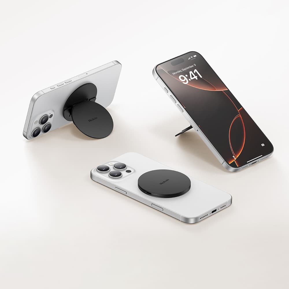 Mcdodo - skládací magnetický stojánek na telefon (MR-7910) - s víceúhlovou podporou, kožený - černý - náhled 2