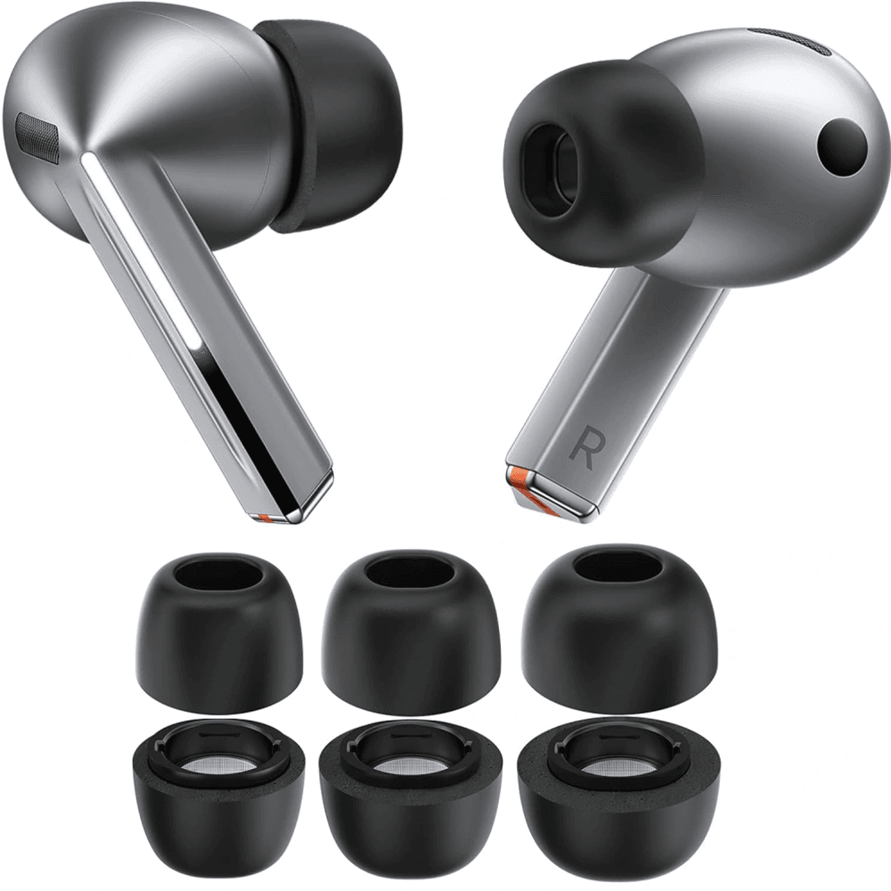 Techsuit - (3 balení) náhradní špičky AirVibe (ET3) - pro Samsung Galaxy Buds 3 Pro, prémiový silikon velikosti S, M, L - černé - náhled 2