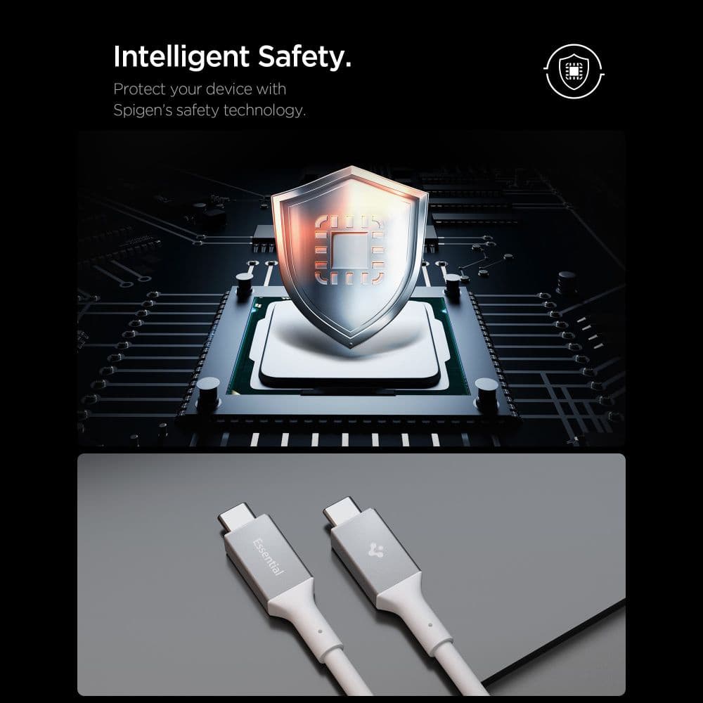 Spigen – datový kabel Essential (EB10020CC) – rychlonabíjení, Type-C na Type-C, 100W, 5Gbps, čip E-Marker, 2m – bílý - náhled 2