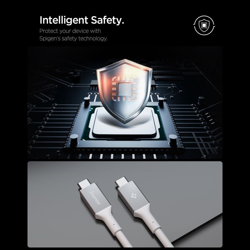 Spigen – datový kabel Essential (EB24012CC) – rychlé nabíjení, Type-C na Type-C, 240W, 40Gbps, čip E-Marker, 8K, 1,2m – bílý - náhled 2
