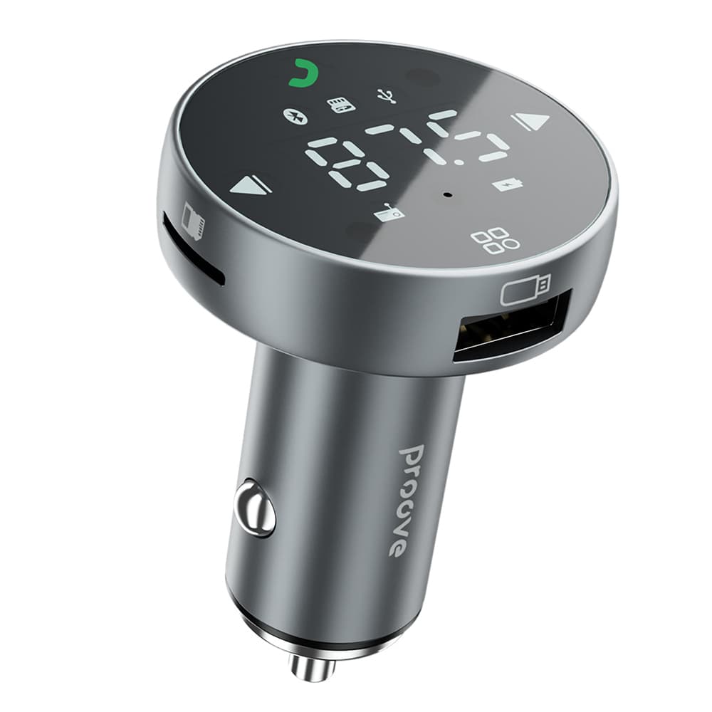 Proove - nabíječka do auta s FM modulátorem (FMSS30110003) - s dotykovým displejem, USB, Type-C, U-Disk, TF, Bluetooth 5.0, 30W - šedá - náhled 2