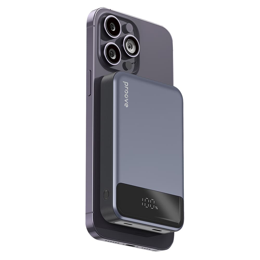 Proove - powerbanka Hoodman (PBH120010003) - Type-C, Lightning, magnetická, s LED displejem, Qi, 20 W, 10000 mAh - šedá - náhled 2